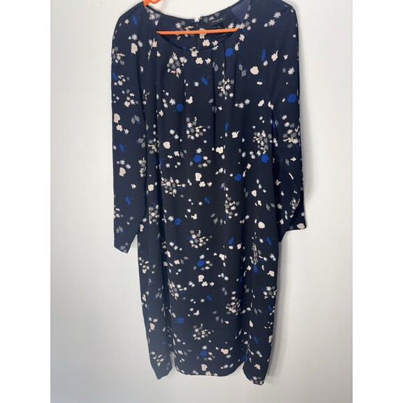 ANN TAYLOR Women’s Shift  Midi Dress Pleated Neckline Floral ZIp Back Sz Xl - Picture 1 of 13